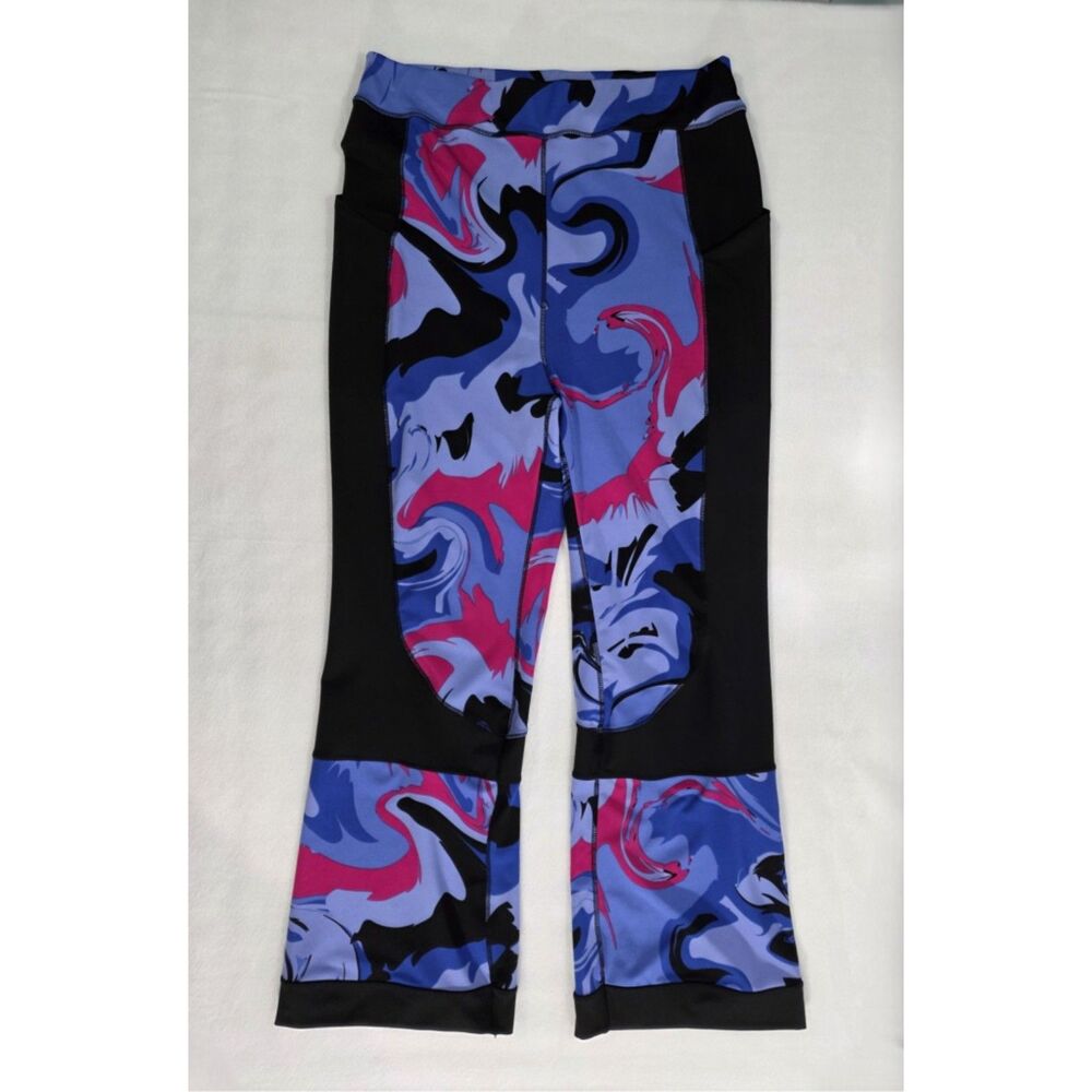 POP Fit Womens 5XL Plus Size Crop Leggings Pockets Blue‎ Pink Swirl Colorblock